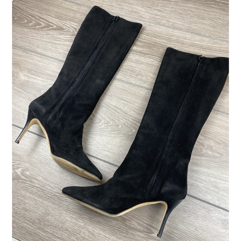 Manolo Blahnik Women's Oculara 90 Suede Zip Up High Heel Boots Black 39.5 US 9.5